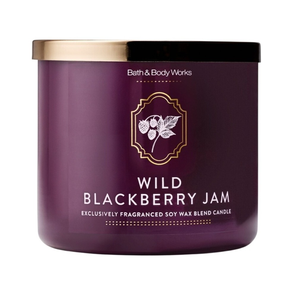 Bath & Body Works Wild Blackberry Jam 3-Wick Soy Wax Blend Candle Purple Jar
